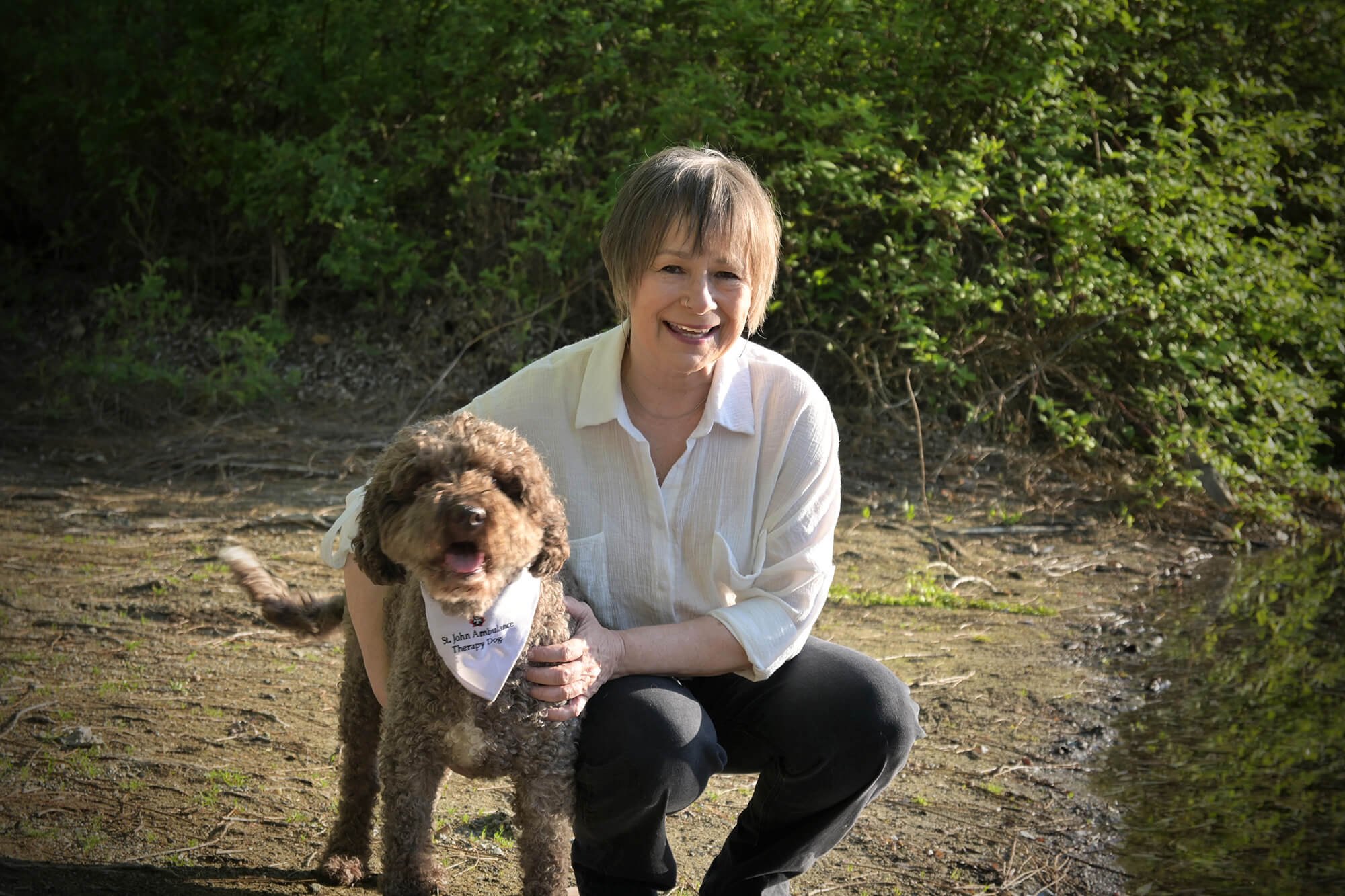 Therapist Lois with her dog Katia